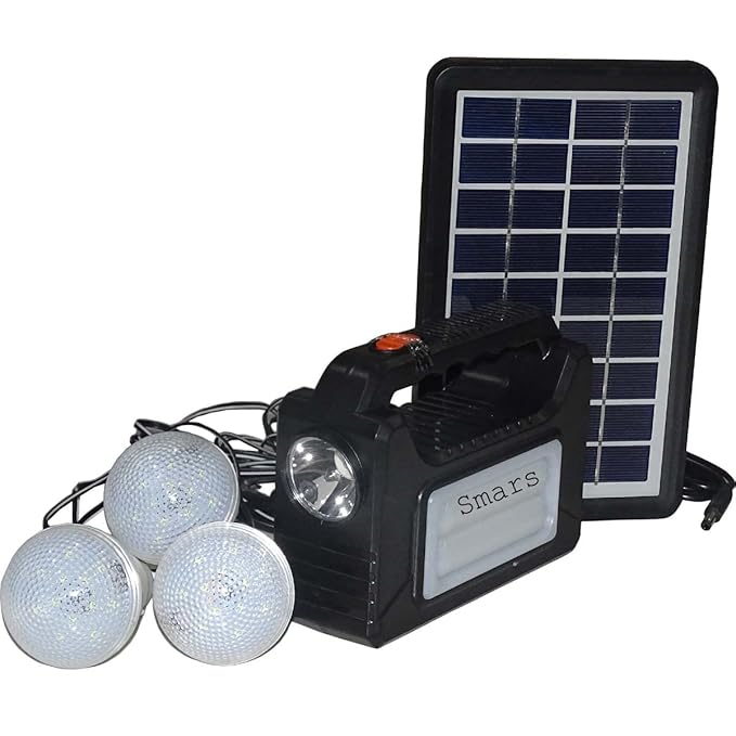 Portable Emergency Inverter with 3 nos 6vlt LED Bulbs 3.75 mtr Wire & AC/DC USB Socket and Solar Panel for Charging
