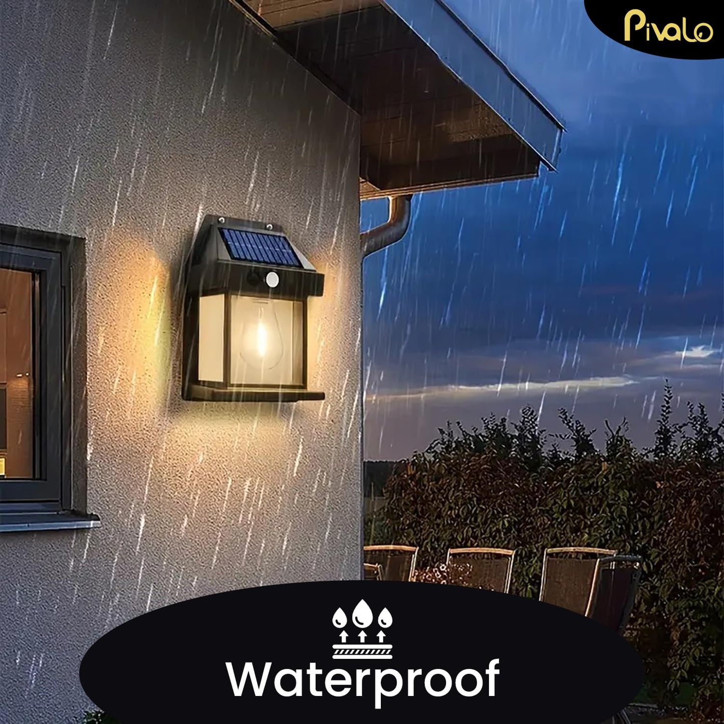 Pivalo Solar Wall Lights with Motion Sensor Auto Chargeable Waterproof Exterior LED Sconce Front Porch Security Outdoor & Indoor Lamps for Patio Garden (Pack of 1, Warm Yellow) Visit the Pivalo Store