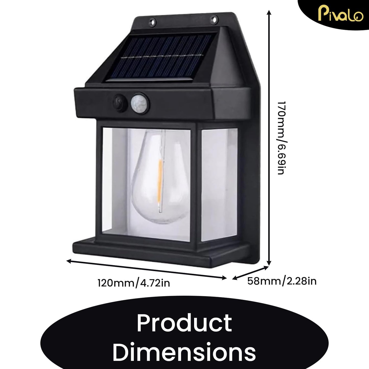 Pivalo Solar Wall Lights with Motion Sensor Auto Chargeable Waterproof Exterior LED Sconce Front Porch Security Outdoor & Indoor Lamps for Patio Garden (Pack of 1, Warm Yellow) Visit the Pivalo Store