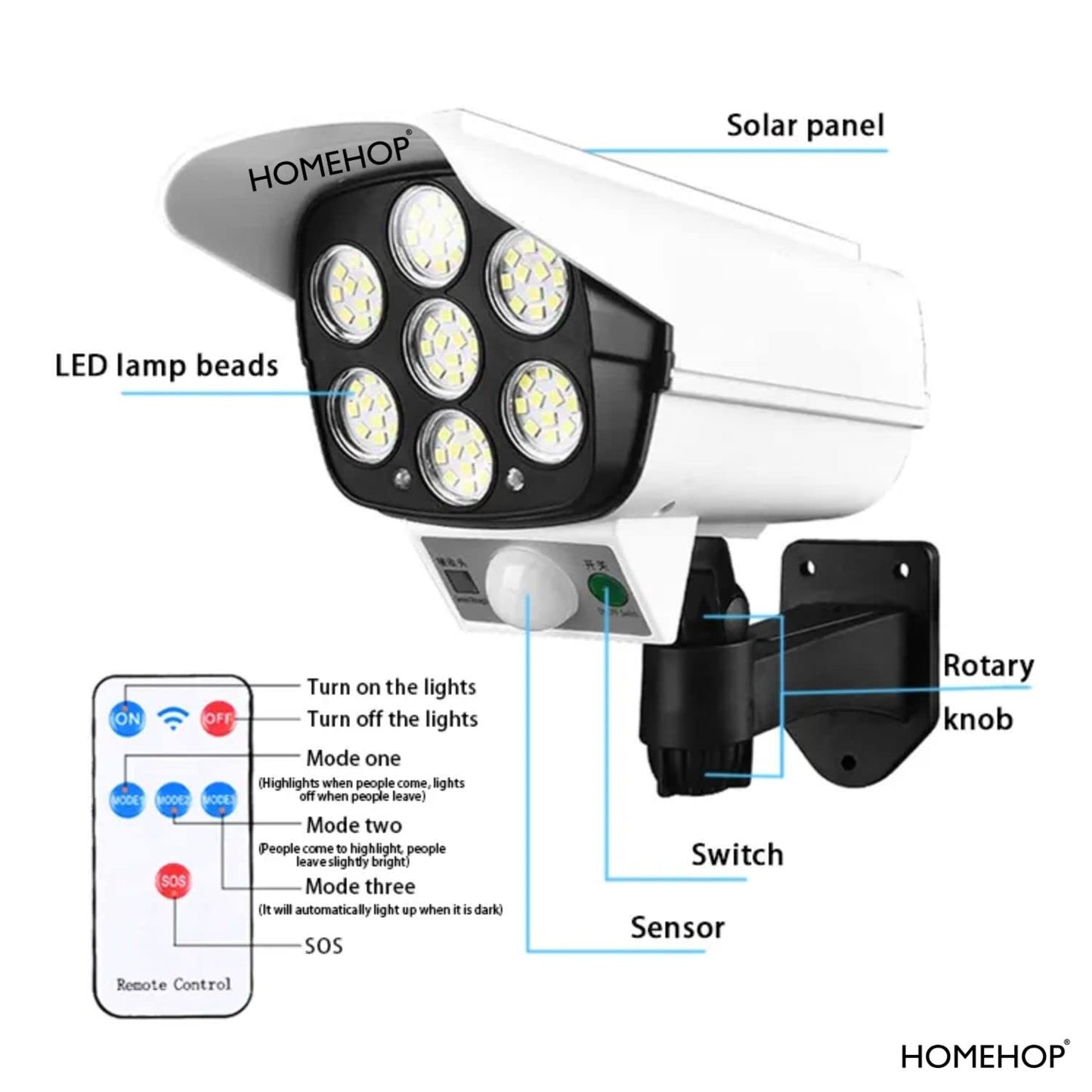 Homehop Solar Light Outdoor 77 Led Motion Sensor Security Camera Shaped Wall Lamp, Waterproof, Rotatable for Home, Outdoor, Garden with Remote Control.(ABS) Size:Pack of 1