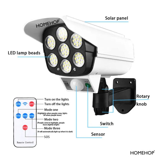 Homehop Solar Light Outdoor 77 Led Motion Sensor Security Camera Shaped Wall Lamp, Waterproof, Rotatable for Home, Outdoor, Garden with Remote Control.(ABS) Size:Pack of 1