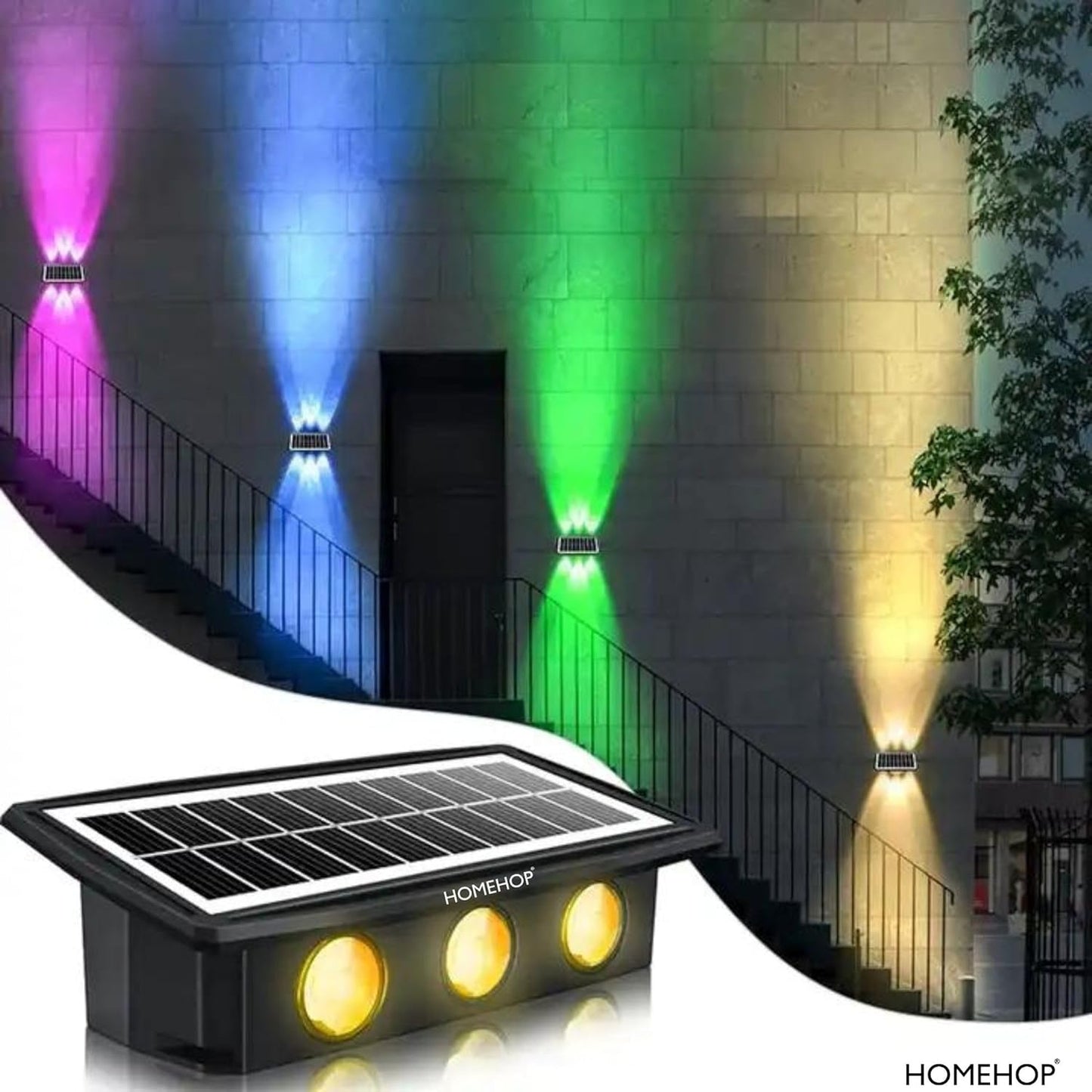 Homehop Solar Light Outdoor Waterproof Up and Down 6 Led Wall Lamp, for Home Decor, Garden, Courtyard, & Balcony Decoration with Auto On Off (Abs...