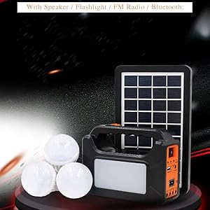 Portable Emergency Inverter with 3 nos 6vlt LED Bulbs 3.75 mtr Wire & AC/DC USB Socket and Solar Panel for Charging