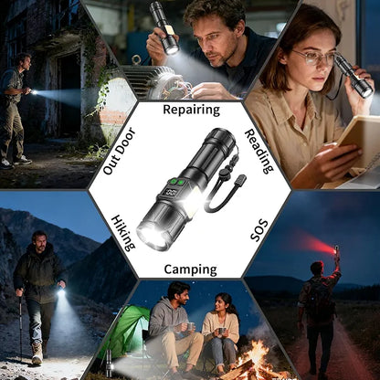 Svoko Torch Light High Power Rechargeable, IP67 Waterproof Led Charging Flashlight High Beam 2km Long Range with 9 Light Modes, Magnetic, Adjustable Portable Powerful Torchlight for Camping, Outdoor 5 years warranty