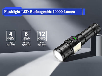Svoko Torch Light High Power Rechargeable, IP67 Waterproof Led Charging Flashlight High Beam 2km Long Range with 9 Light Modes, Magnetic, Adjustable Portable Powerful Torchlight for Camping, Outdoor 5 years warranty