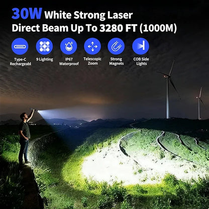 Svoko Torch Light High Power Rechargeable, IP67 Waterproof Led Charging Flashlight High Beam 2km Long Range with 9 Light Modes, Magnetic, Adjustable Portable Powerful Torchlight for Camping, Outdoor 5 years warranty