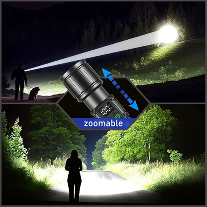 Svoko Torch Light High Power Rechargeable, IP67 Waterproof Led Charging Flashlight High Beam 2km Long Range with 9 Light Modes, Magnetic, Adjustable Portable Powerful Torchlight for Camping, Outdoor 5 years warranty