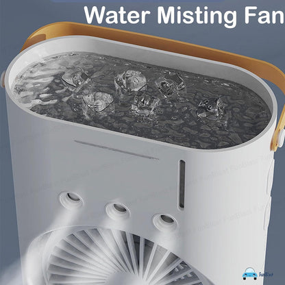 5 𝐘𝐞𝐚𝐫𝐬 𝐖𝐚𝐫𝐫𝐚𝐧𝐭𝐲) Portable Double Headed Mini Air Cooler Fan with Mist Humidifier | 3-Speed USB Rechargeable Oscillating Fan with LED Light, Ice Filling