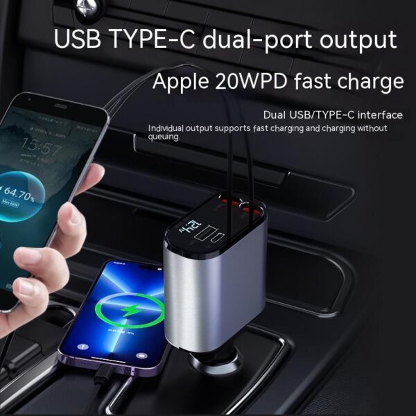 Metal Car Charger 100W Super Fast Charging Car Cigarette Lighter USB And TYPE-C Adapter - Image 2